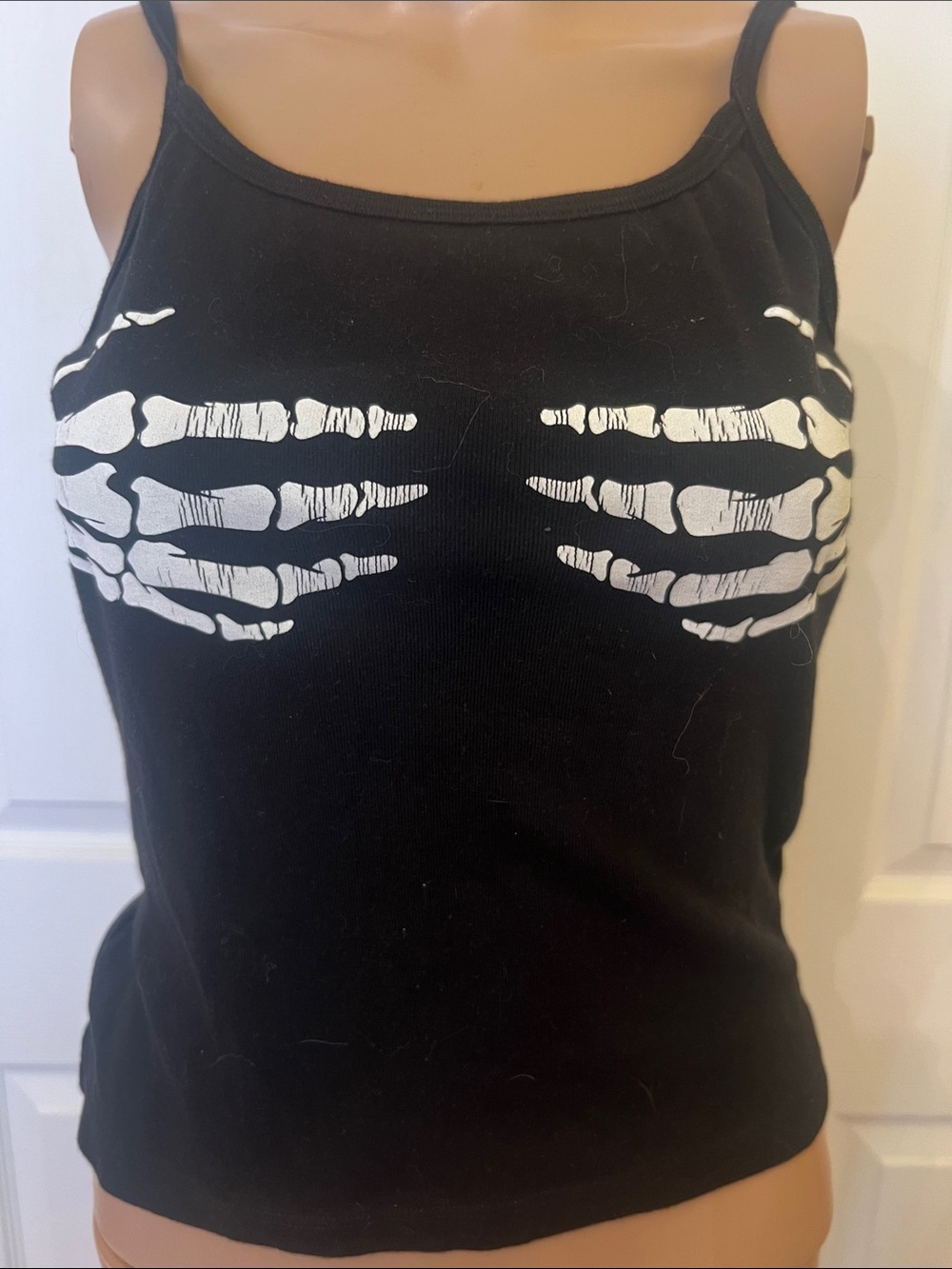 Kavio Black Tank Top with White Skeleton Hand Print